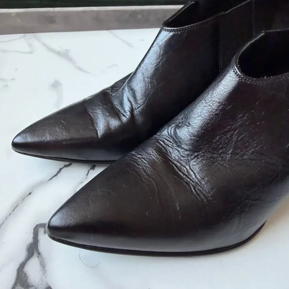 Rag & Bone Beha Black Leather Suede Chelsea Booties Size 37.5 - Picture 7 of 10